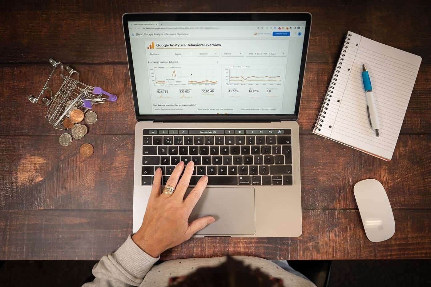 Hands on a laptop showing website analytics